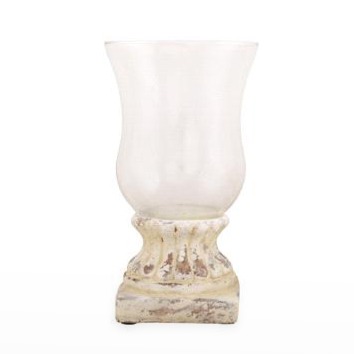 Lanterna em Cer&acirc;mica e Vidro - Creme